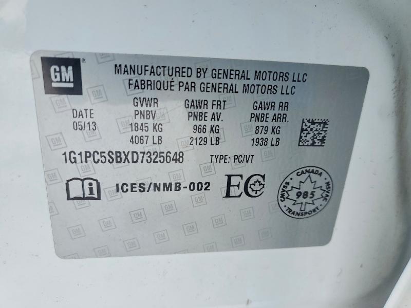 2013 Chevrolet Cruze მანქანა იყიდება აუქციონზე, vin: 1G1PC5SBXD7325648, აუქციონის ნომერი: 72202395