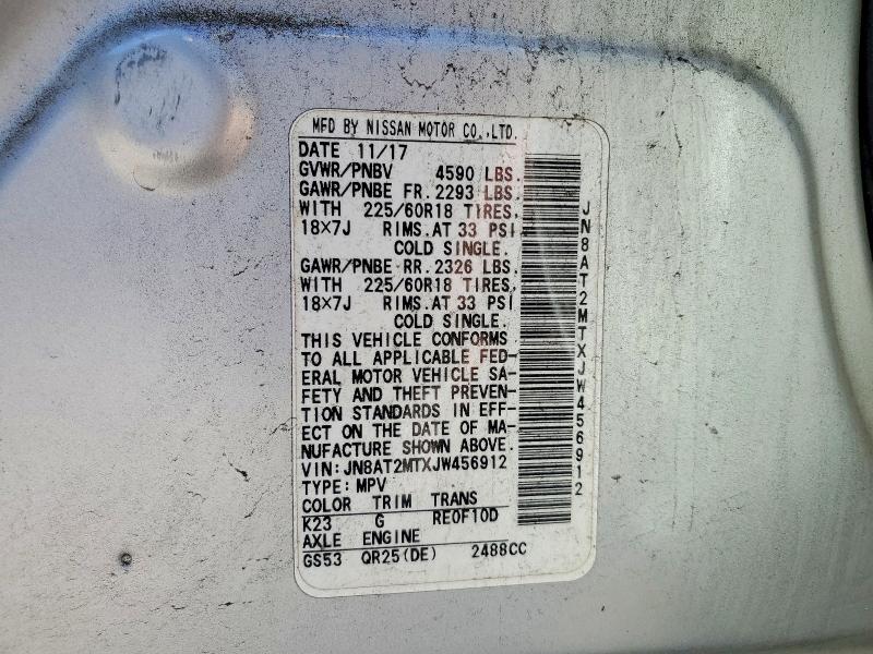 74457985 :رقم المزاد ، JN8AT2MTXJW456912 vin ، 2018 Nissan Rogue مزاد بيع