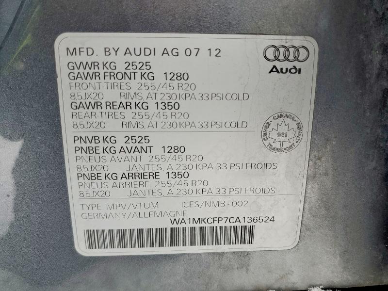 Продажа на аукционе авто 2012 Audi Q5, vin: WA1MKCFP7CA136524, номер лота: 73836475