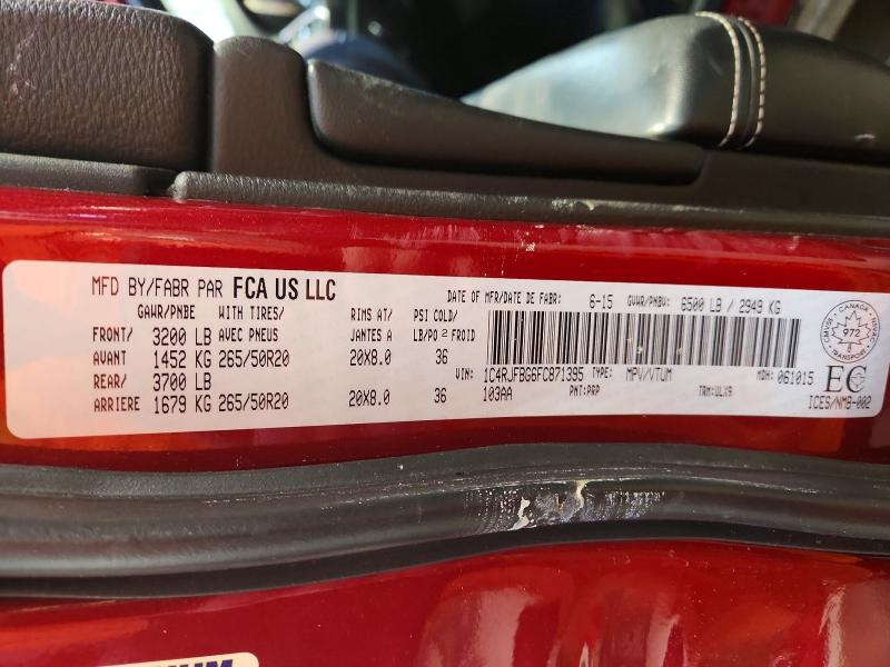 Продажа на аукционе авто 2015 Jeep Grand Cher, vin: 1C4RJFBG6FC871395, номер лота: 73984095