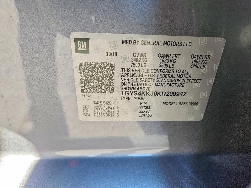 Продаж на аукціоні авто 2019 Cadillac Escalade, vin: 1GYS4KKJ0KR209942, номер лоту: 74239435