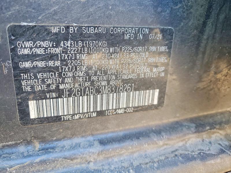 Aukcja sprzedaży 2021 Subaru Crosstrek, vin: JF2GTABC3M8378261, numer aukcji: 75285535
