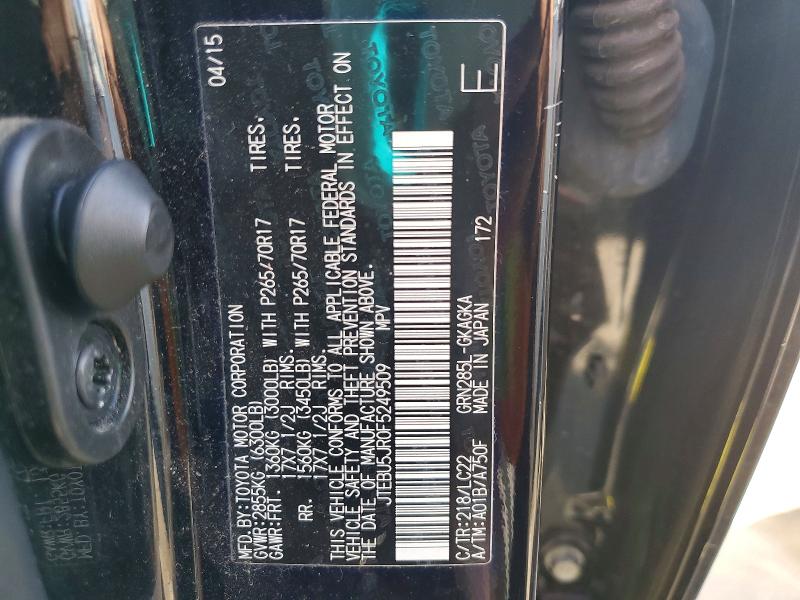 Продажа на аукционе авто 2015 Toyota 4runner, vin: JTEBU5JR0F5249509, номер лота: 99702385