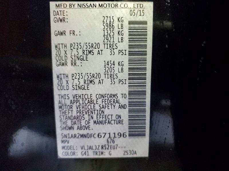 Продаж на аукціоні авто 2015 Nissan Pathfinder, vin: 5N1AR2MN0FC671196, номер лоту: 73941495