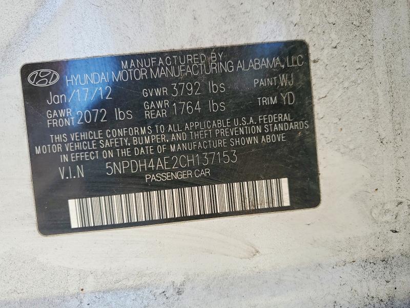 Продаж на аукціоні авто 2012 Hyundai Elantra, vin: 5NPDH4AE2CH137153, номер лоту: 72749665