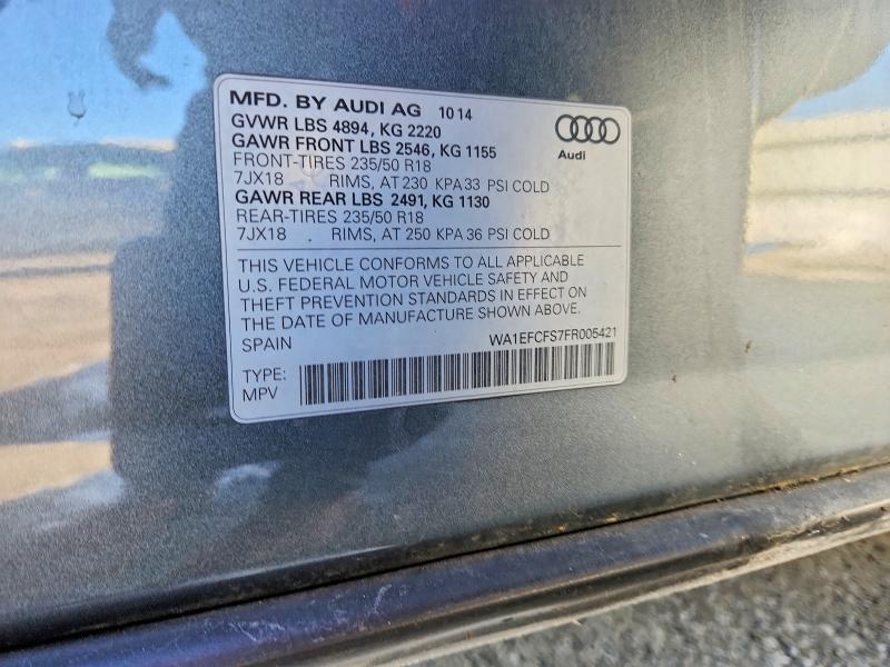 2015 Audi Q3 მანქანა იყიდება აუქციონზე, vin: WA1EFCFS7FR005421, აუქციონის ნომერი: 47097476