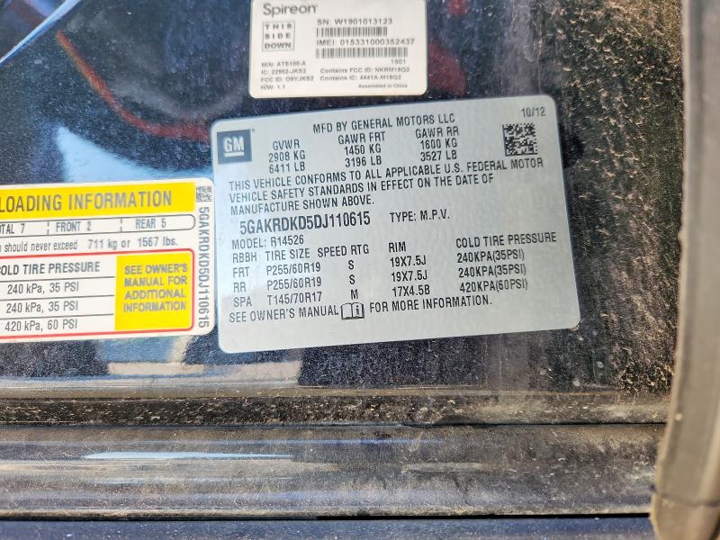 2013 Buick Enclave მანქანა იყიდება აუქციონზე, vin: 5GAKRDKD5DJ110615, აუქციონის ნომერი: 75077035