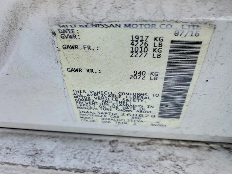 2016 Nissan Altima მანქანა იყიდება აუქციონზე, vin: 1N4AL3AP7GC268678, აუქციონის ნომერი: 72554815