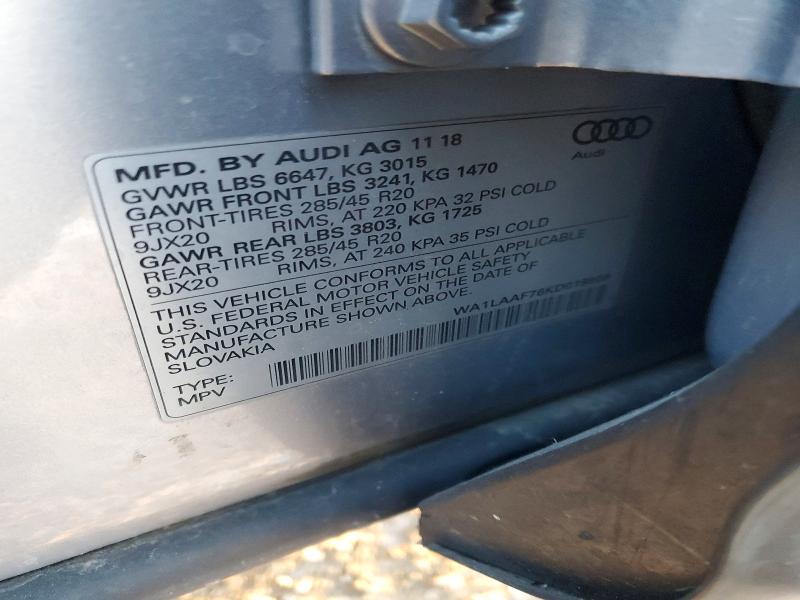 Aukcja sprzedaży 2019 Audi Q7, vin: WA1LAAF76KD019808, numer aukcji: 73239605