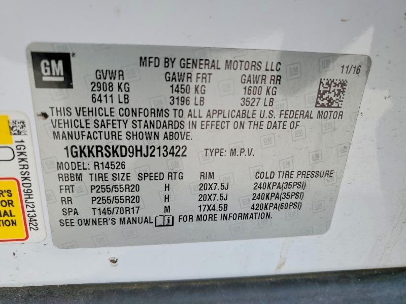 97806085 :رقم المزاد ، 1GKKRSKD9HJ213422 vin ، 2017 Gmc Acadia Lim مزاد بيع