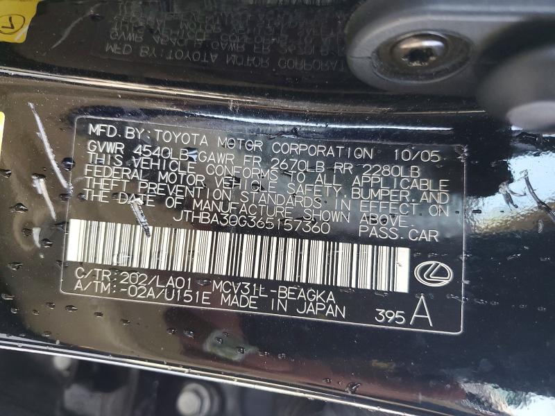 Продажа на аукционе авто 2006 Lexus Es 330, vin: JTHBA30G365157360, номер лота: 72773455