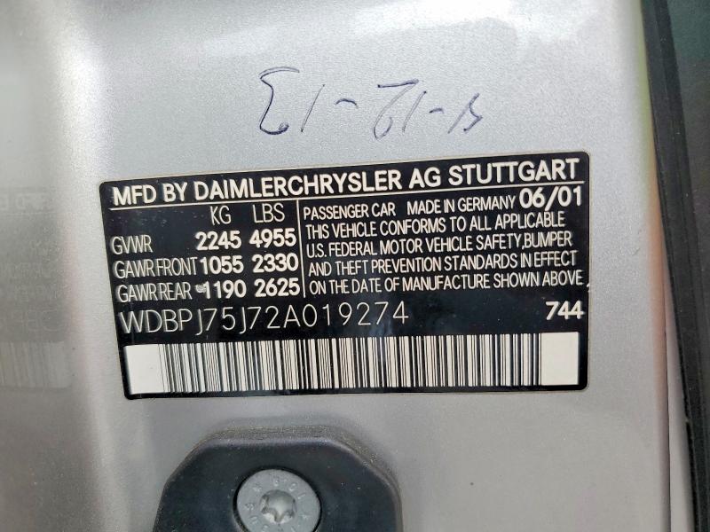 Продажа на аукционе авто 2002 Mercedes-benz Cl, vin: WDBPJ75J72A019274, номер лота: 74640005