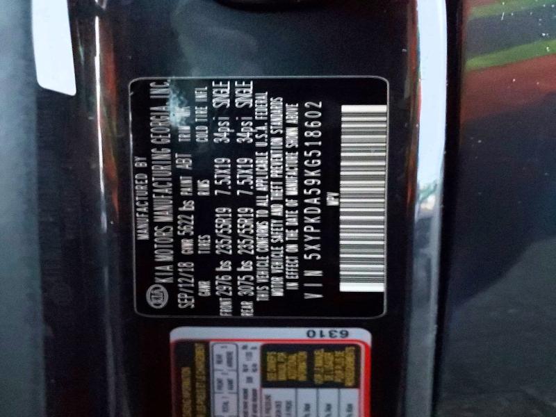 98686405 :رقم المزاد ، 5XYPKDA59KG518602 vin ، 2019 Kia Sorento مزاد بيع