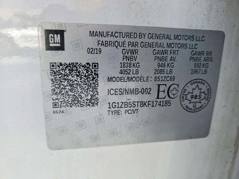 Aukcja sprzedaży 2019 Chevrolet Malibu, vin: 1G1ZB5ST8KF174185, numer aukcji: 73819945
