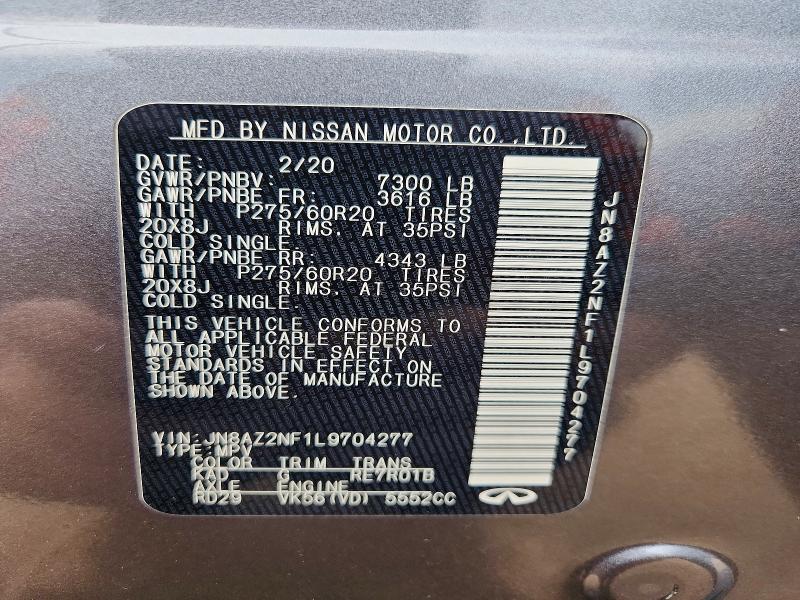 Aukcja sprzedaży 2020 Infiniti Qx80, vin: JN8AZ2NF1L9704277, numer aukcji: 73035185
