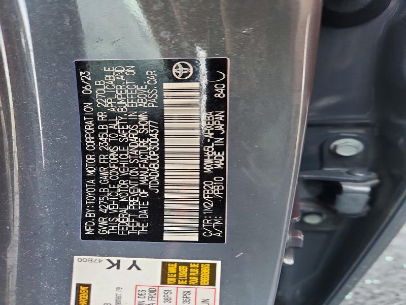 2023 Toyota Prius Le მანქანა იყიდება აუქციონზე, vin: JTDADABU0P3004377, აუქციონის ნომერი: 98842945