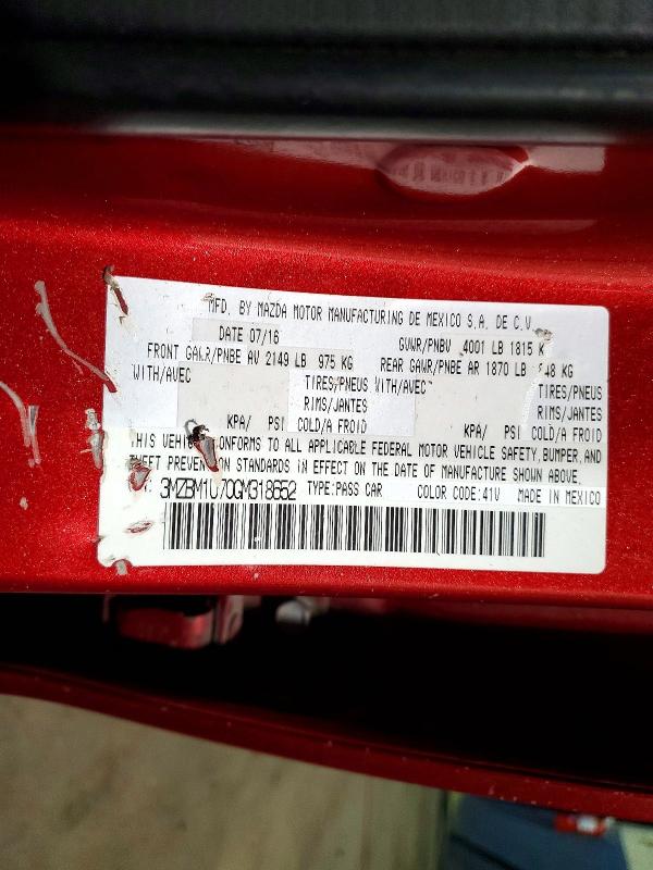 99879685 :رقم المزاد ، 3MZBM1U70GM318652 vin ، 2016 Mazda 3 مزاد بيع