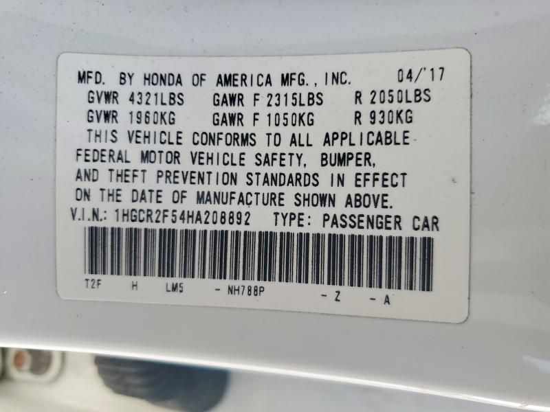 2017 Honda Accord მანქანა იყიდება აუქციონზე, vin: 1HGCR2F54HA208892, აუქციონის ნომერი: 99775575
