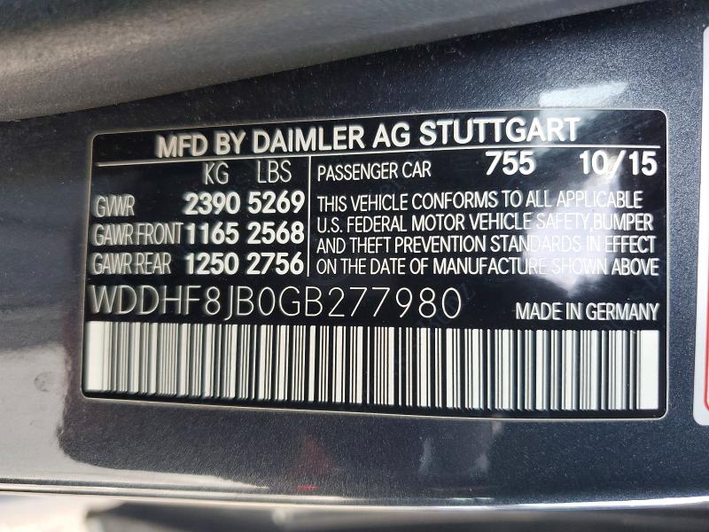 75172385 :رقم المزاد ، WDDHF8JB0GB277980 vin ، 2016 Mercedes-benz E مزاد بيع