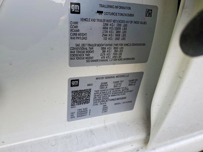 74933225 :رقم المزاد ، 1GTU9CET0MZ405899 vin ، 2021 Gmc Sierra مزاد بيع