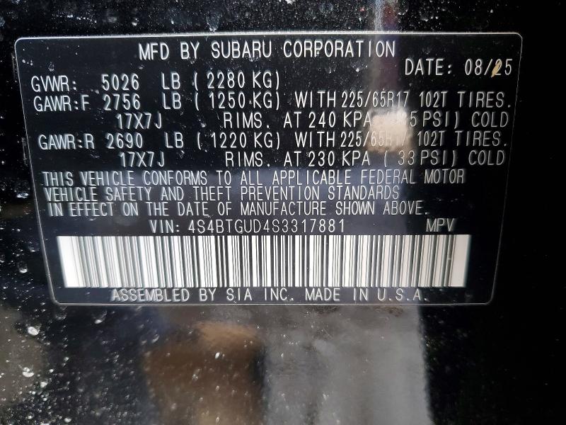 Aukcja sprzedaży 2025 Subaru Outback, vin: 4S4BTGUD4S3317881, numer aukcji: 73502985