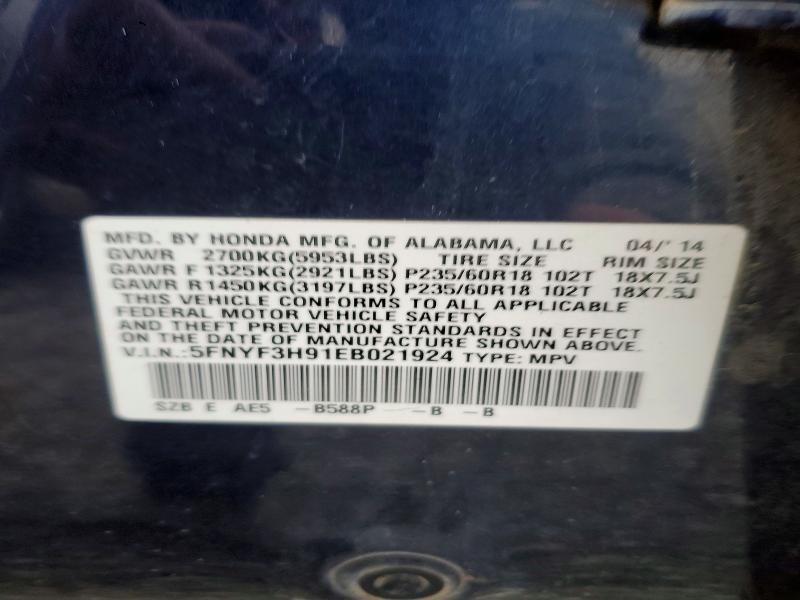 Продажа на аукционе авто 2014 Honda Pilot, vin: 5FNYF3H91EB021924, номер лота: 99886035