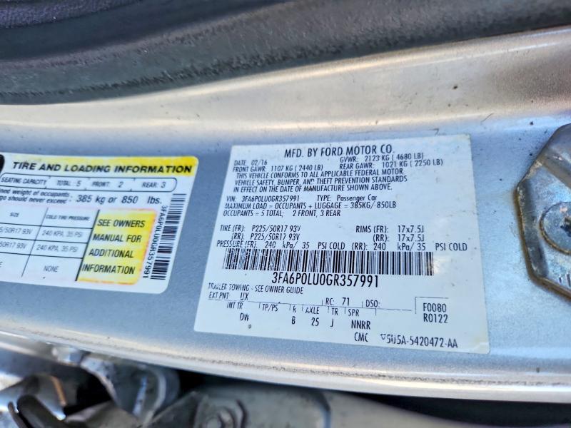 Aukcja sprzedaży 2016 Ford Fusion, vin: 3FA6P0LU0GR357991, numer aukcji: 99885655