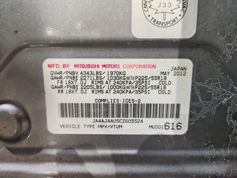 74374445 :رقم المزاد ، JA4AJ4AU5CZ605524 vin ، 2012 Mitsubishi Rvr مزاد بيع