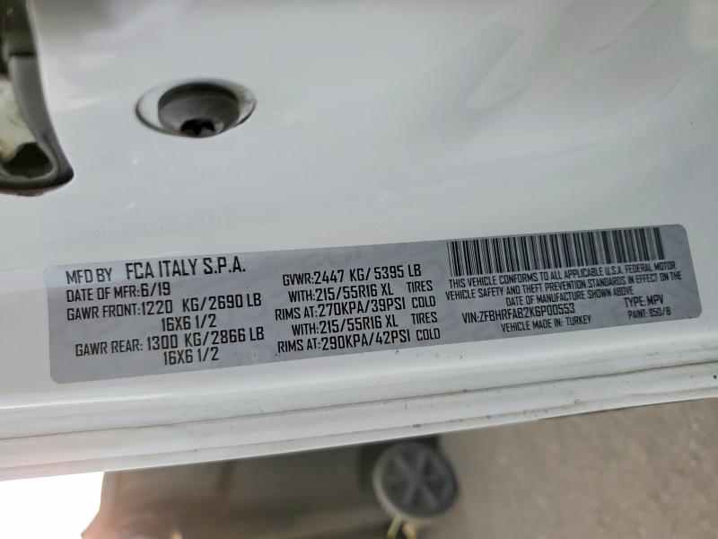 Продажа на аукционе авто 2019 Ram Promaster, vin: ZFBHRFAB2K6P00553, номер лота: 73691435
