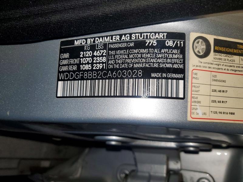 2012 Mercedes-benz C მანქანა იყიდება აუქციონზე, vin: WDDGF8BB2CA603028, აუქციონის ნომერი: 73593735