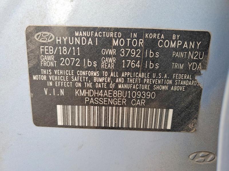 2011 Hyundai Elantra მანქანა იყიდება აუქციონზე, vin: KMHDH4AE8BU109390, აუქციონის ნომერი: 74756585