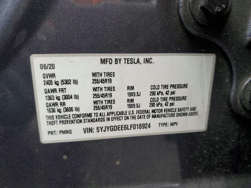 2020 Tesla Model Y მანქანა იყიდება აუქციონზე, vin: 5YJYGDEE6LF018924, აუქციონის ნომერი: 73941415