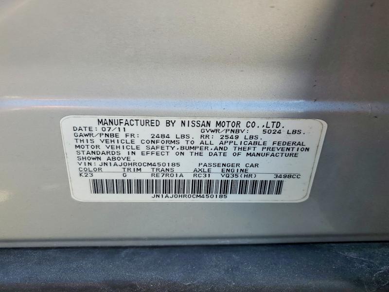 98716875 :رقم المزاد ، JN1AJ0HR0CM450185 vin ، 2012 Infiniti Ex35 مزاد بيع