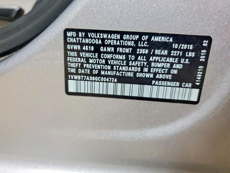 Продаж на аукціоні авто 2016 Volkswagen Passat, vin: 1VWBT7A36GC004724, номер лоту: 99754275