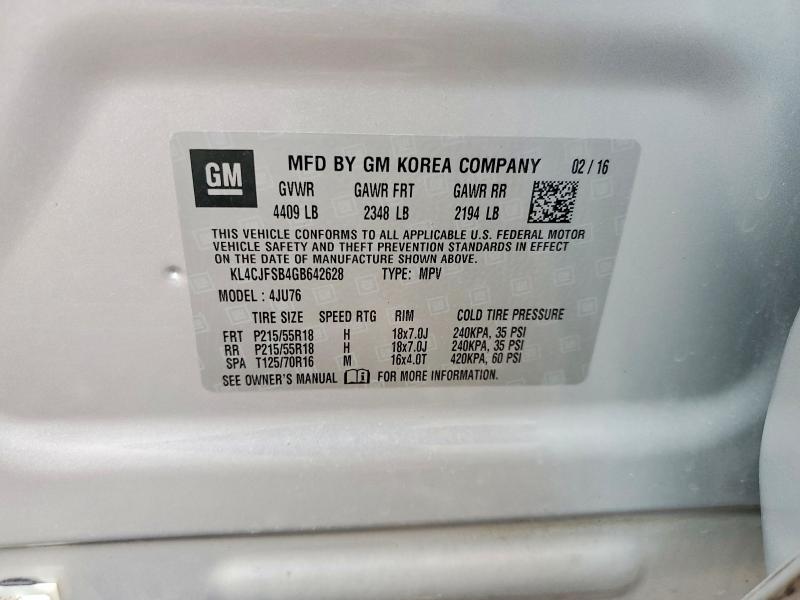 2016 Buick Encore მანქანა იყიდება აუქციონზე, vin: KL4CJFSB4GB642628, აუქციონის ნომერი: 72523585