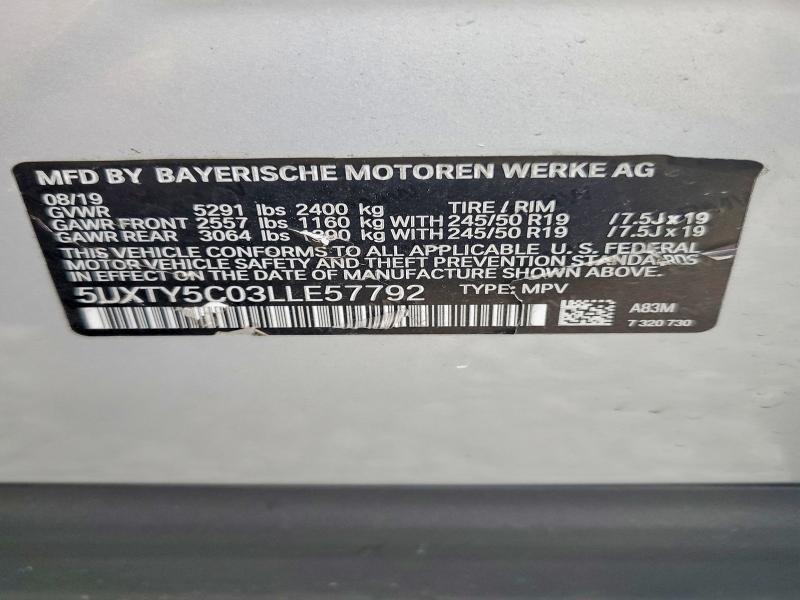 98654025 :رقم المزاد ، 5UXTY5C03LLE57792 vin ، 2020 Bmw X3 مزاد بيع