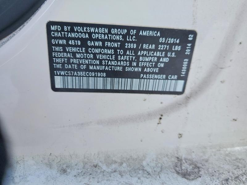 Продажа на аукционе авто 2014 Volkswagen Passat, vin: 1VWCS7A35EC091908, номер лота: 75436355