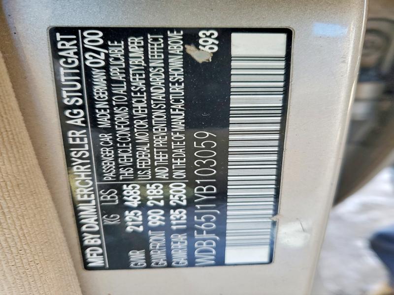 Auction sale of the 2000 Mercedes-benz E, vin: WDBJF65J1YB103059, lot number: 74820565