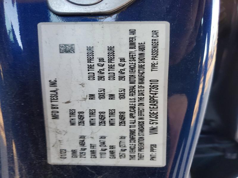 72588445 :رقم المزاد ، 5YJ3E1EA9PF473610 vin ، 2023 Tesla Model 3 مزاد بيع