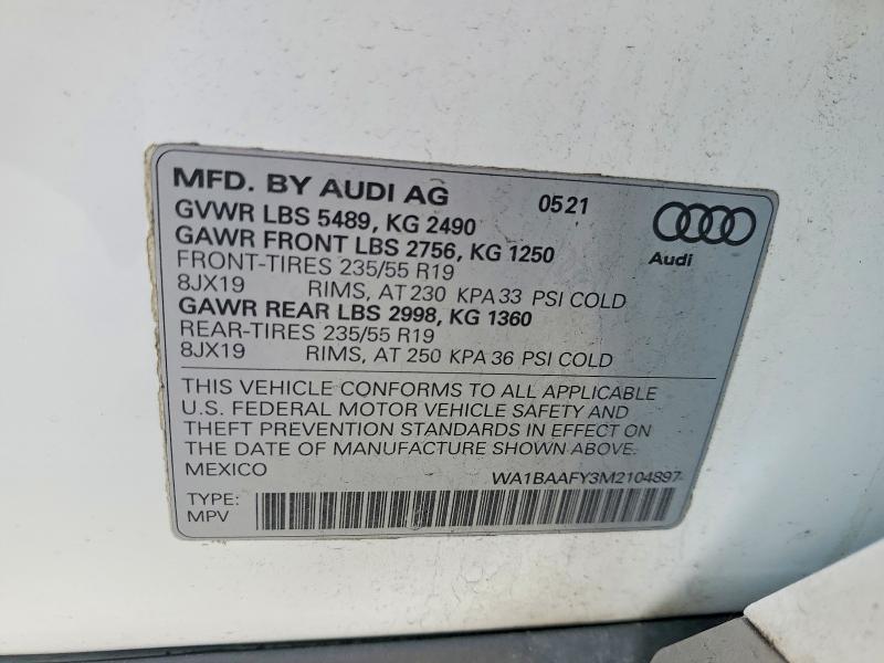 Продажа на аукционе авто 2021 Audi Q5, vin: WA1BAAFY3M2104897, номер лота: 97747025