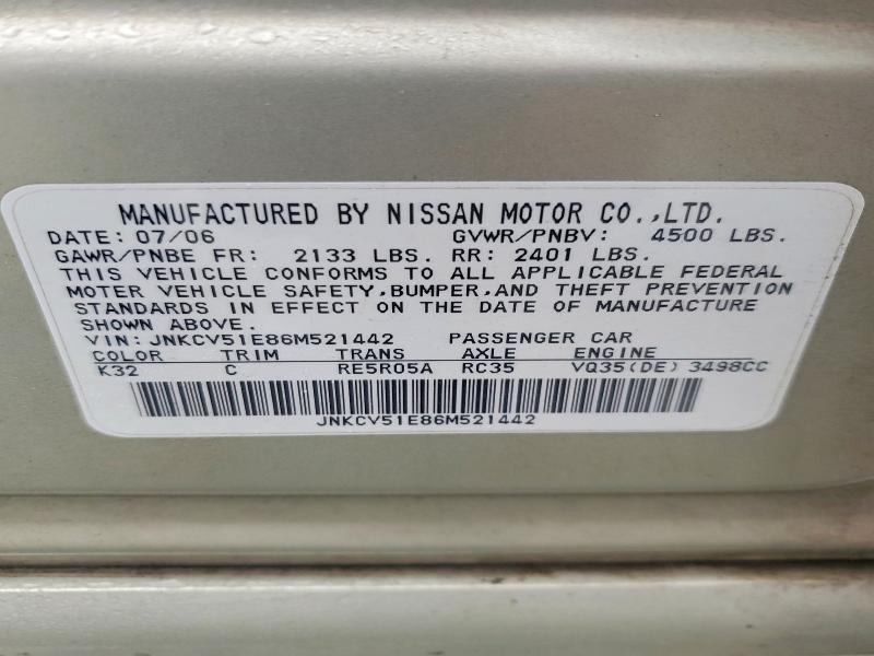 Продажа на аукционе авто 2006 Infiniti G35, vin: JNKCV51E86M521442, номер лота: 72231575