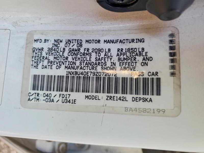 99922055 :رقم المزاد ، 1NXBU40E79Z072072 vin ، 2009 Toyota Corolla مزاد بيع