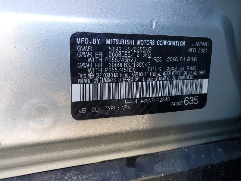 Продаж на аукціоні авто 2022 Mitsubishi Outlander, vin: JA4J4TA89NZ012840, номер лоту: 72606125