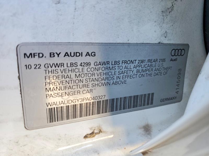 72882505 :رقم المزاد ، WAUAUDGY3PA040327 vin ، 2023 Audi A3 مزاد بيع