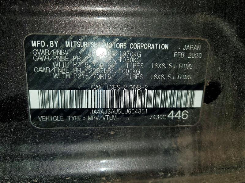 99090185 :رقم المزاد ، JA4AJ3AU5LU604851 vin ، 2020 Mitsubishi Rvr Es مزاد بيع