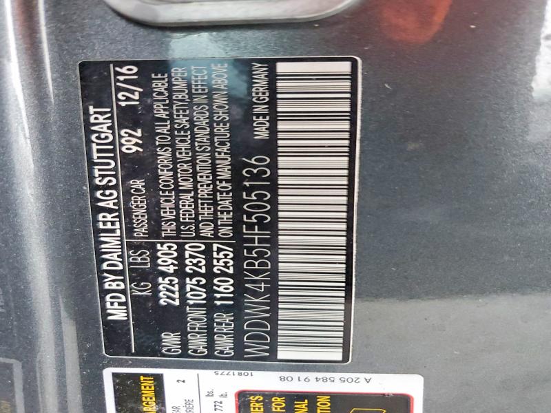 73323085 :رقم المزاد ، WDDWK4KB5HF505136 vin ، 2017 Mercedes-benz C مزاد بيع