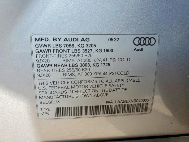Продаж на аукціоні авто 2022 Audi E-tron, vin: WA1LAAGEXNB040609, номер лоту: 99938335