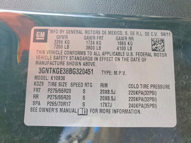 97977055 :رقم المزاد ، 3GNTKGE38BG320451 vin ، 2011 Chevrolet Avalanche مزاد بيع