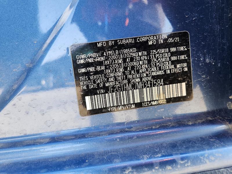 74052355 :رقم المزاد ، JF2GTHMC7MH347584 vin ، 2021 Subaru Crosstrek مزاد بيع