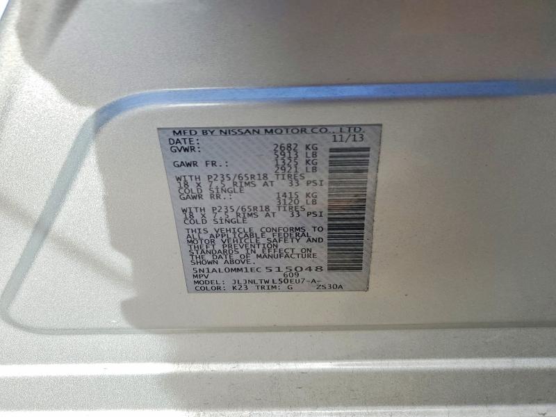 Aukcja sprzedaży 2014 Infiniti Qx60, vin: 5N1AL0MM1EC515048, numer aukcji: 74193515